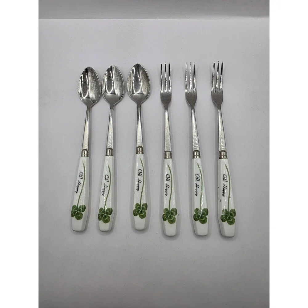 Oh! Happy Shamrock Clover Hors d'oeuvers Forks & Spoons CFC Stainless Steel